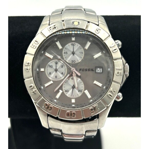 Fossil Watch Blue CH-2331 Men's 42mm Gray Dial Chronograph Diver Watch Wide Link - Picture 1 of 16